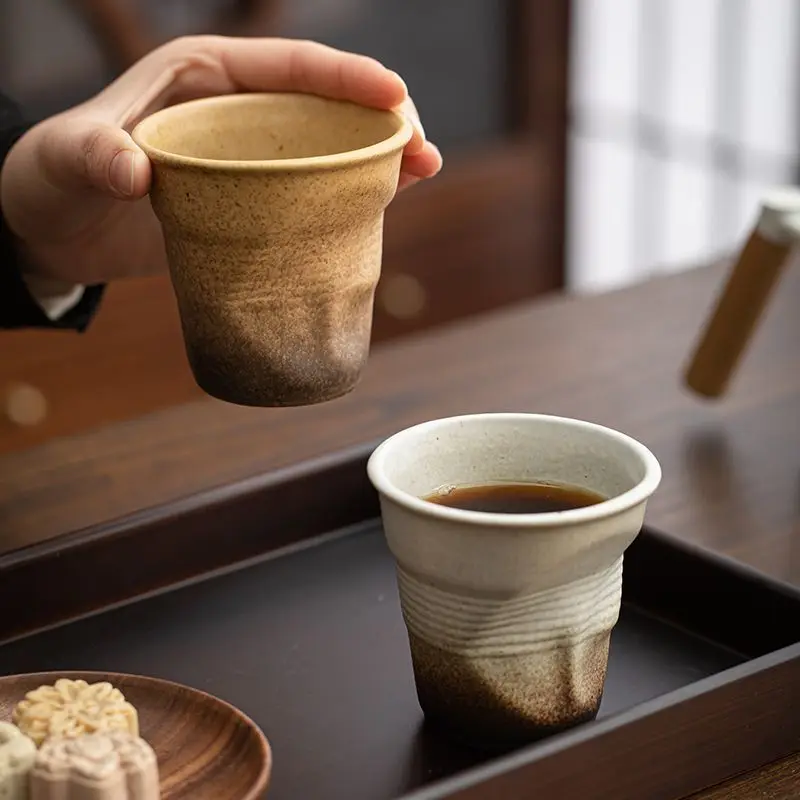 

200/220ml Vintage Style Pleated Ceramic Mug Hand Kneaded Gradient Coffee Cup Creative Drinking Cup Dining Table Decoration