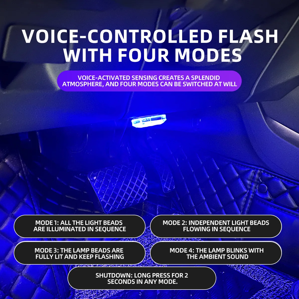 2/4in1 Voice Control Car LED Interior Lights Ambient Lighting Flexible Neon Auto Motorcycle Bicycle Accessories 5V 8SMD RGB USB