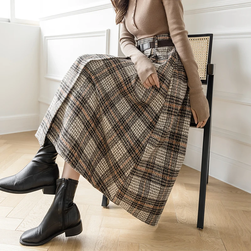 

Женская юбка трапециевидной формы нестандартной формы с поясом, высокая талия, свободная повседневная юбка с эластичной резинкой на талии, корейская модная юбка-миди, новинка 2023 года