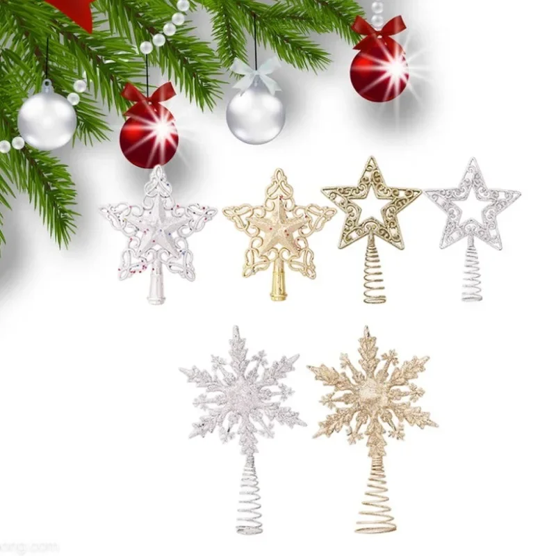 Christmas Tree Top Glitter Gold Silver Star Xmas Tree Snowflake Ornaments Christmas Decoration For Home 2024 Natal New Year 2025