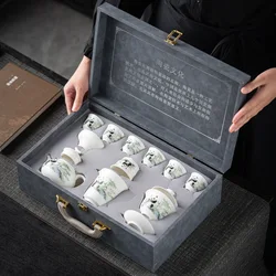 High End Sheep Fat Jade Porcelain Tea Set Home Office Kung Fu Tea Set Panda Tea Brewery Gift Box