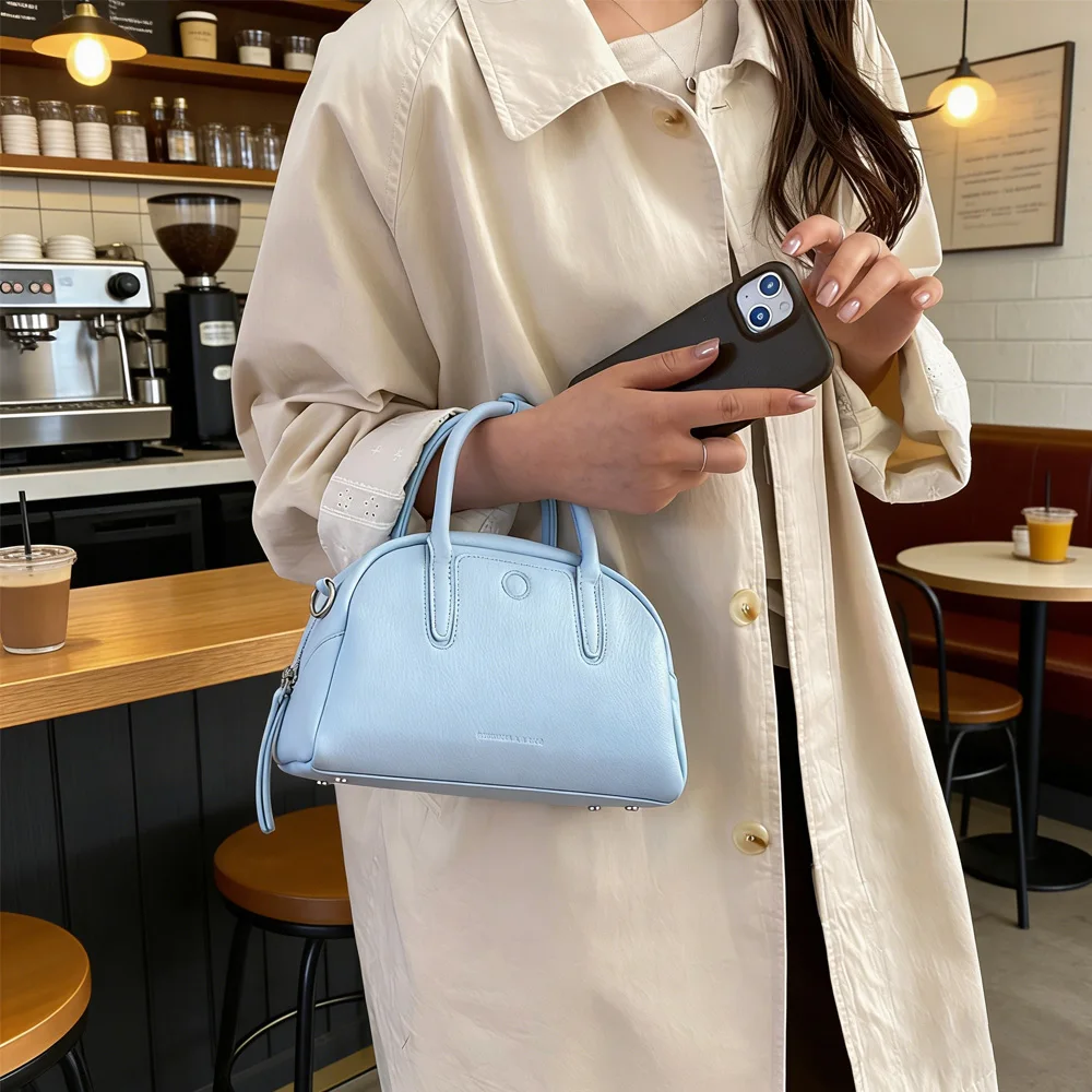 

Korean Style Blue Mini Shell Handbag for Women,Vintage Crossbody Bag, Casual with Detachable Strap for Daily Use & Street Style