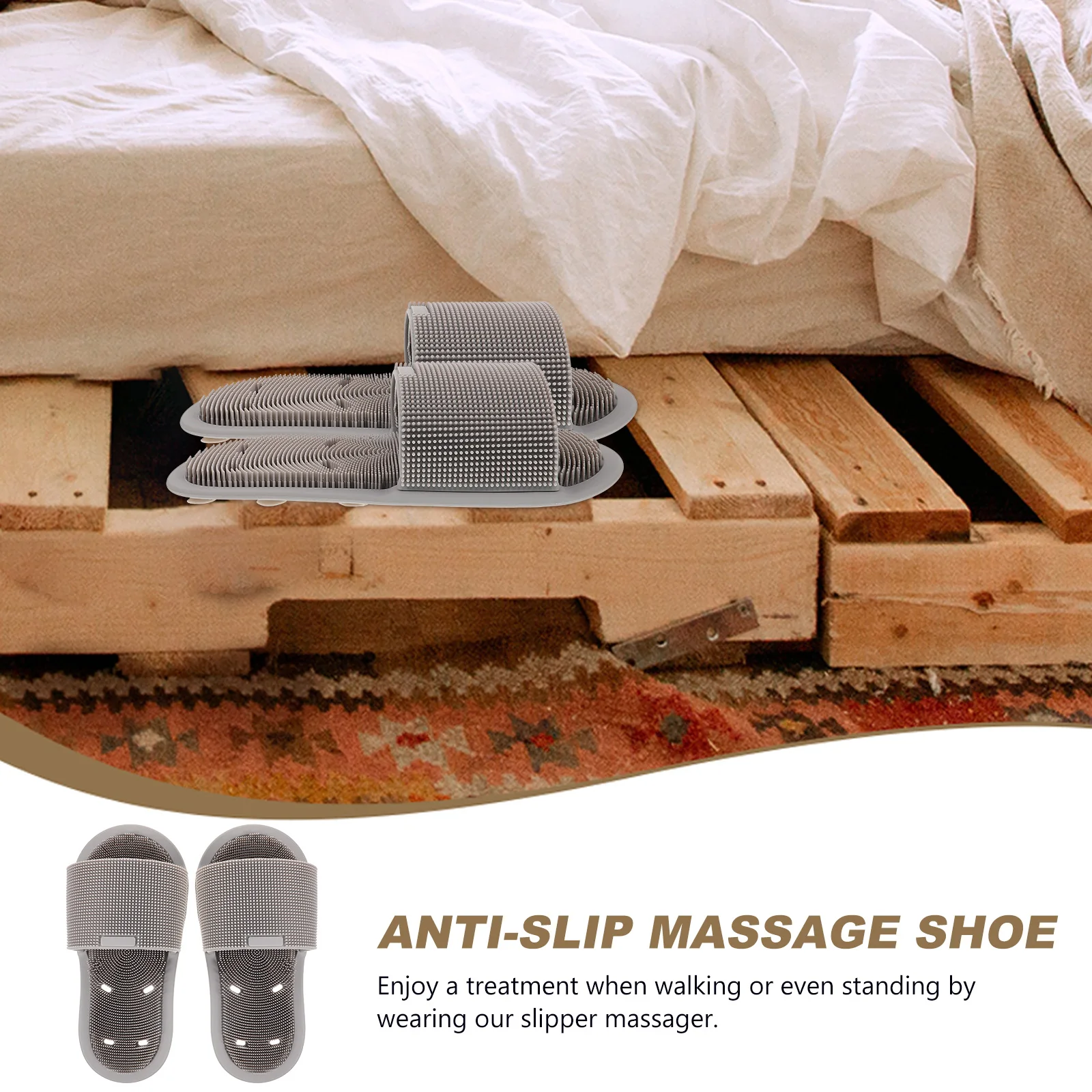 

Silicone Foot Wash Slippers Grey Pair Bristle Brush Design Home Bath Bedroom Massage Anti Slip Sandals Foot