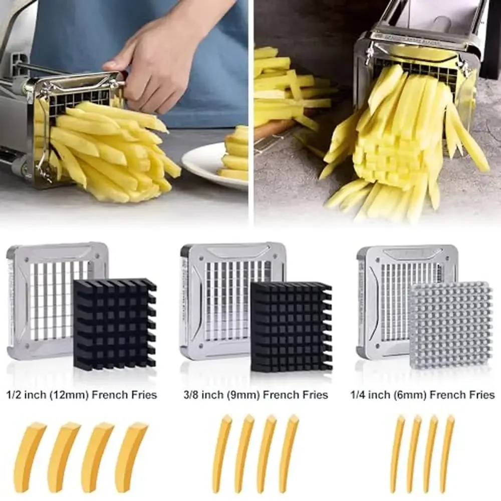 Профессиональная ножка для картофеля фри из нержавеющей стали, картофеля, моркови, огурцов, лезвия 3/8 дюйма и 1/4 дюйма, эргономичная ручка, без четверти