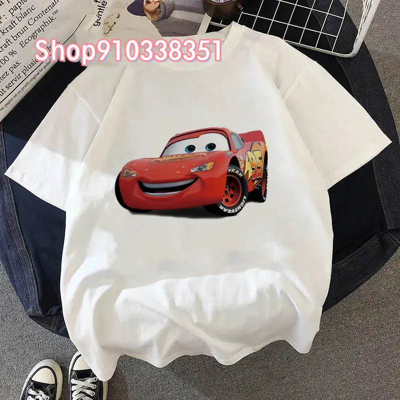 Cartoon T-shirt Women Summer Lightning McQueen Short-Sleeved Cute T-shirt Cars Print Korean Style Street Fashion Tshirt Trendy