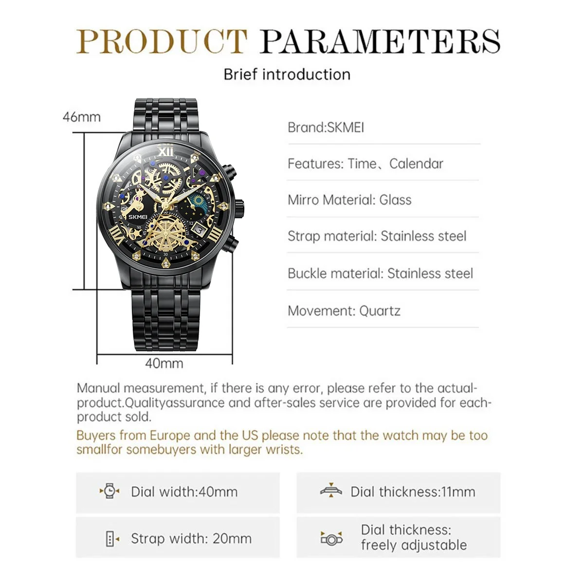 Skmei Luxury High Quality Man Watch Waterproof Luminous Chronograph Date Men Wristwatch Stainless Steel Quartz Men's Watches