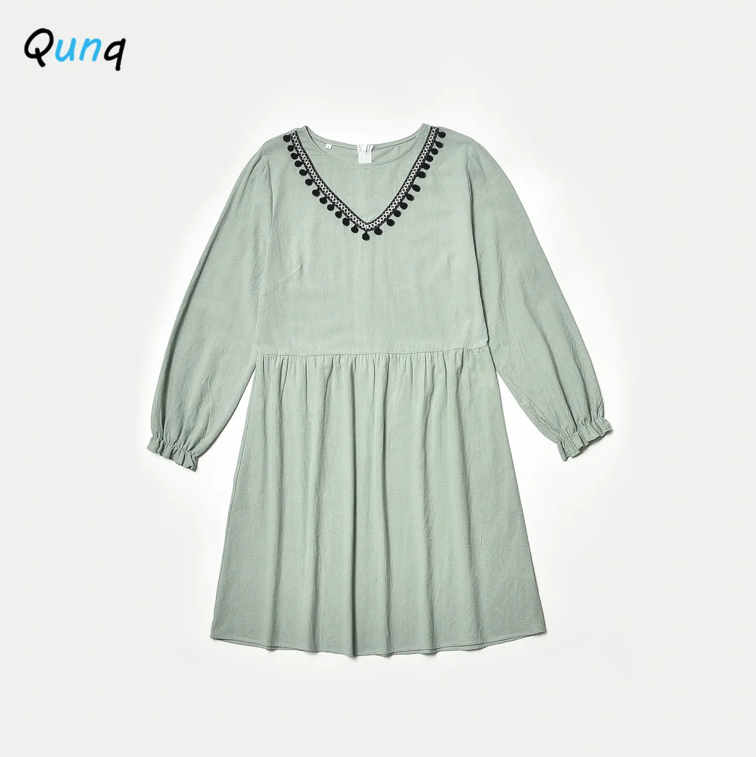 Qunq Spring&Autumn Europe and America Parent-child Outfit Solid Long Sleeve Lace Casual Dress Mother Daughter Matching Clothes