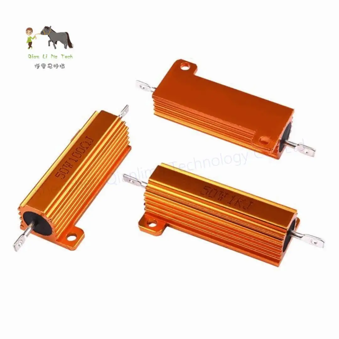 50W RX24 Aluminum Power Metal Shell Case Wirewound Resistor 0.01R~100KR 1R 1.5R 2R 3R 4R 5R 6R 8R 10R 100R 150R 200R 1K 10KR ohm
