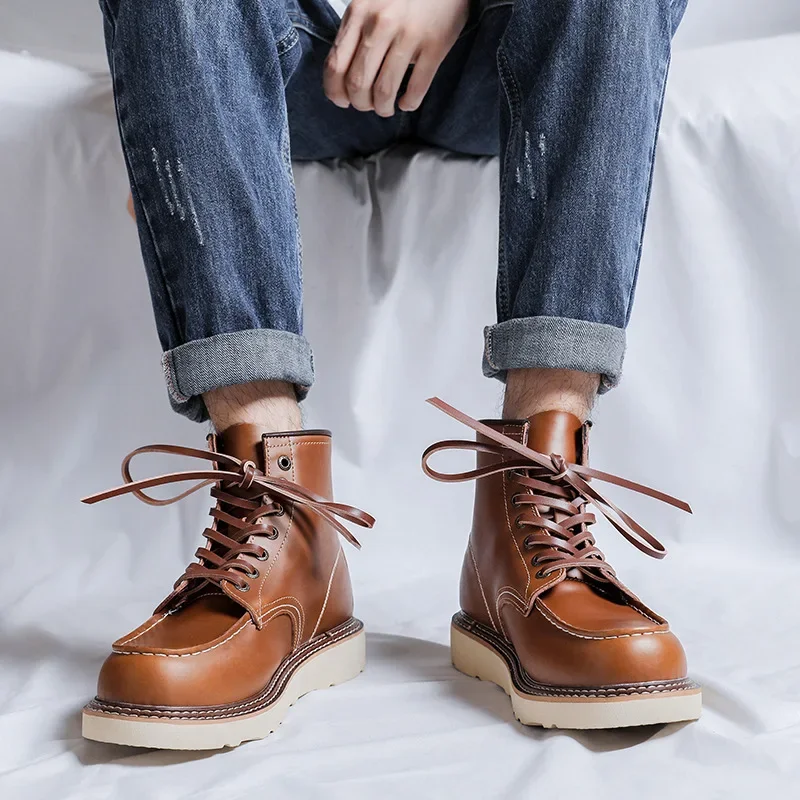 Handmade New Spring Autumn Vintage Men Ankle Boots Dress Leather Shoes British Outdoor Work Tooling Boots Desert Motorcycle Boot - view 5