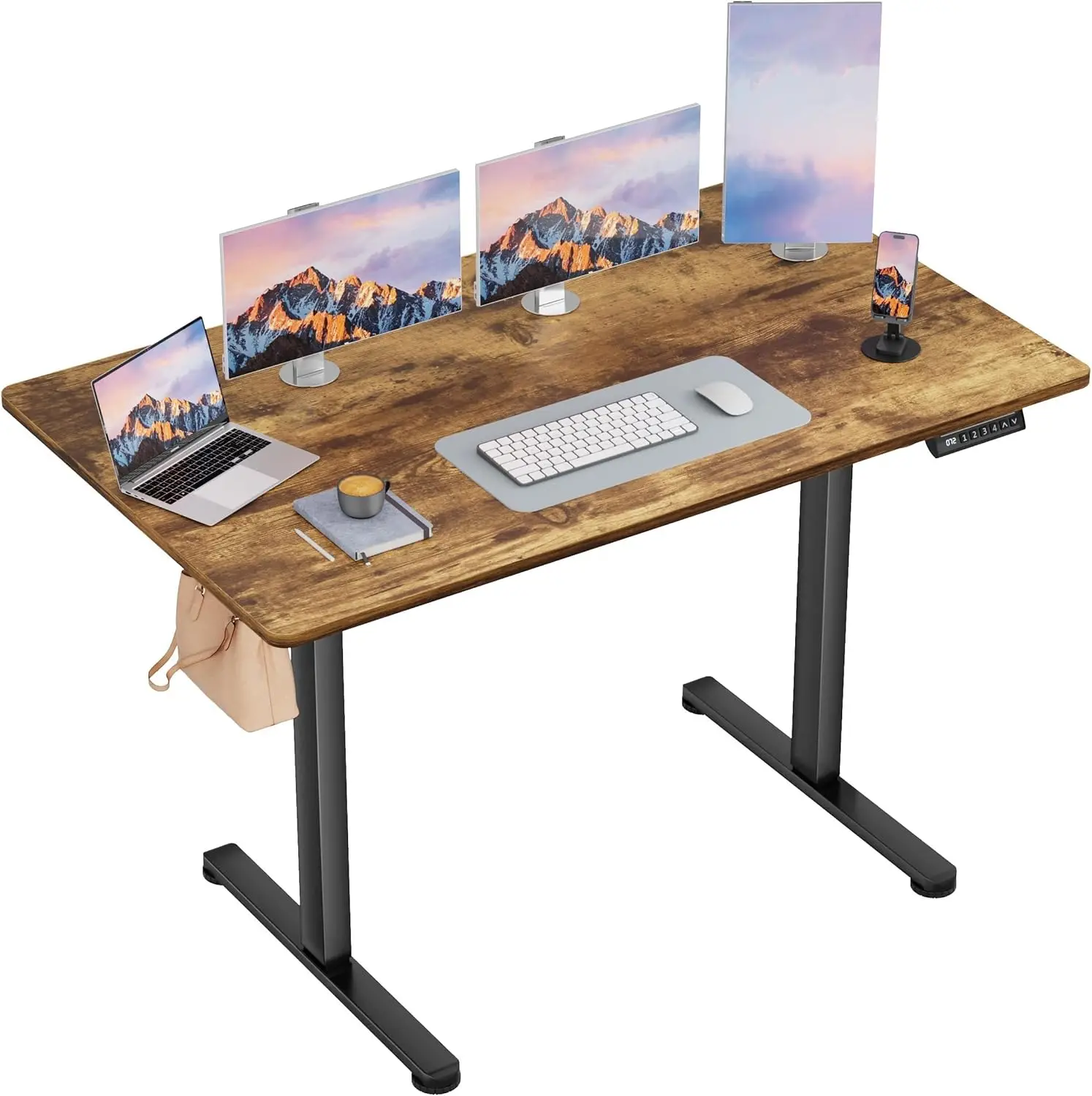 

48x24 Inch Electric Height Adjustable Standing Desk with 4 Memory Presets, Cable Management, Rustic Brown