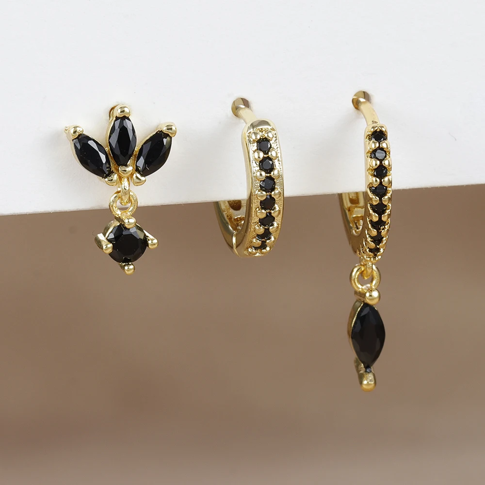 3 قطعة عيون الحصان الموضة قلادة ثقب طقم من الحلقان للنساء الفولاذ المقاوم للصدأ الزركون الأذن ترصيع القرط العصرية مجوهرات aretes