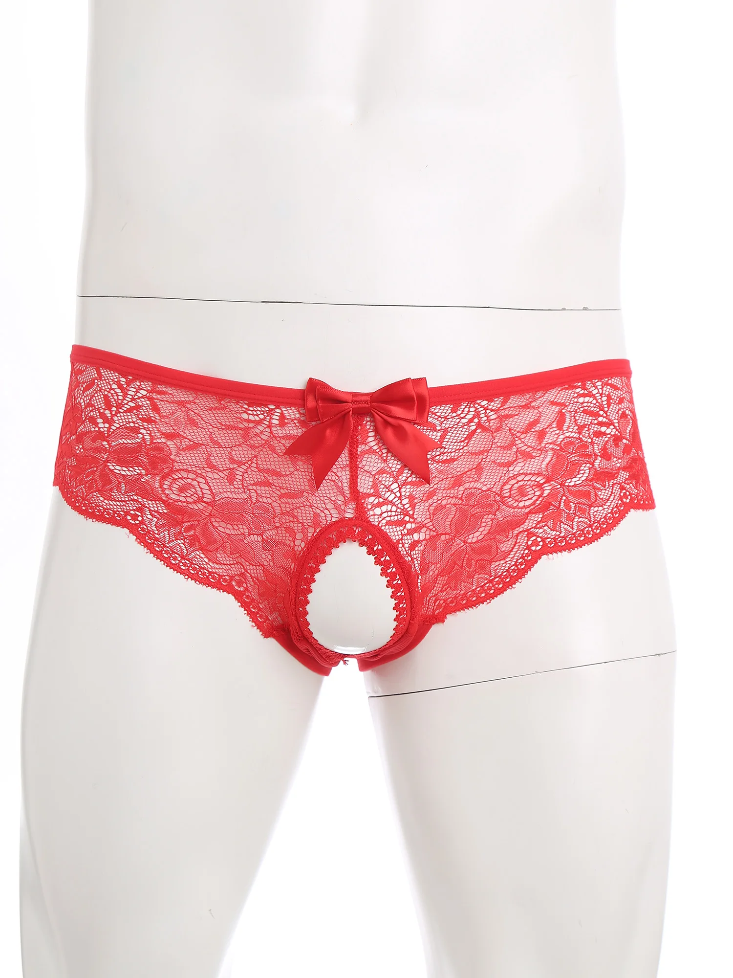 

Men Sheer Sissy Floral Lace Briefs Lingerie Closed Open Crotch Bow Show Butt Underwear for Crossdressing Drag Queen Nightclub