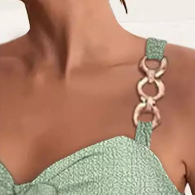 Sexy Jumpsuit Women Summer Fashion Chain Strap Pocket Knotted Metal Suspender Pocket Short Casua Romper Jumpsuit Women Clothing