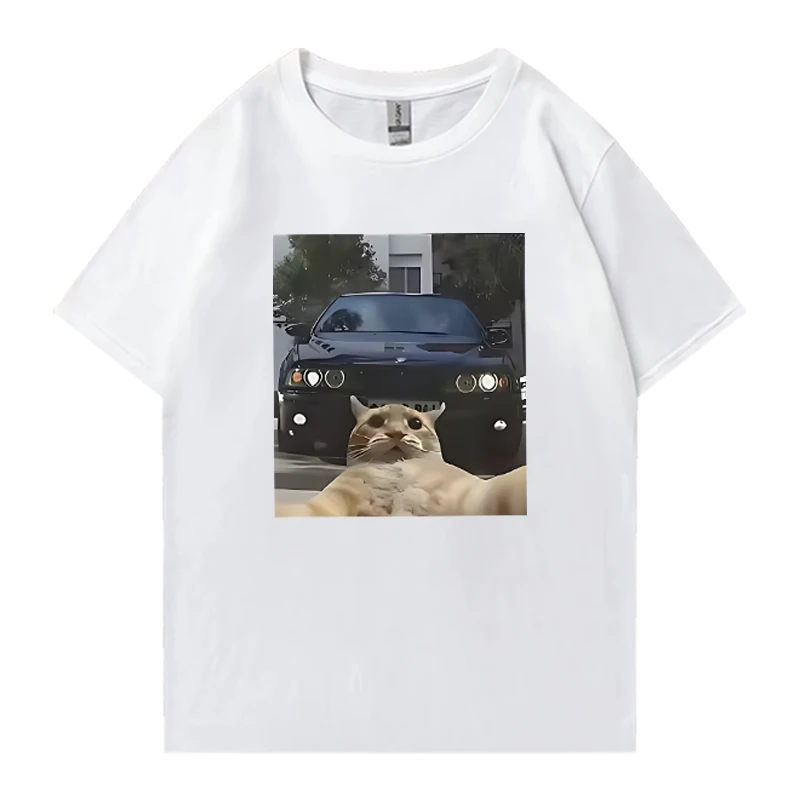 Fashion Cute Kawaii Cat Selfie Meme Unisex 100% Cotton Oversized t-shirt Summer Cotton short sleeve t-shirts Men Women Y2k Tops