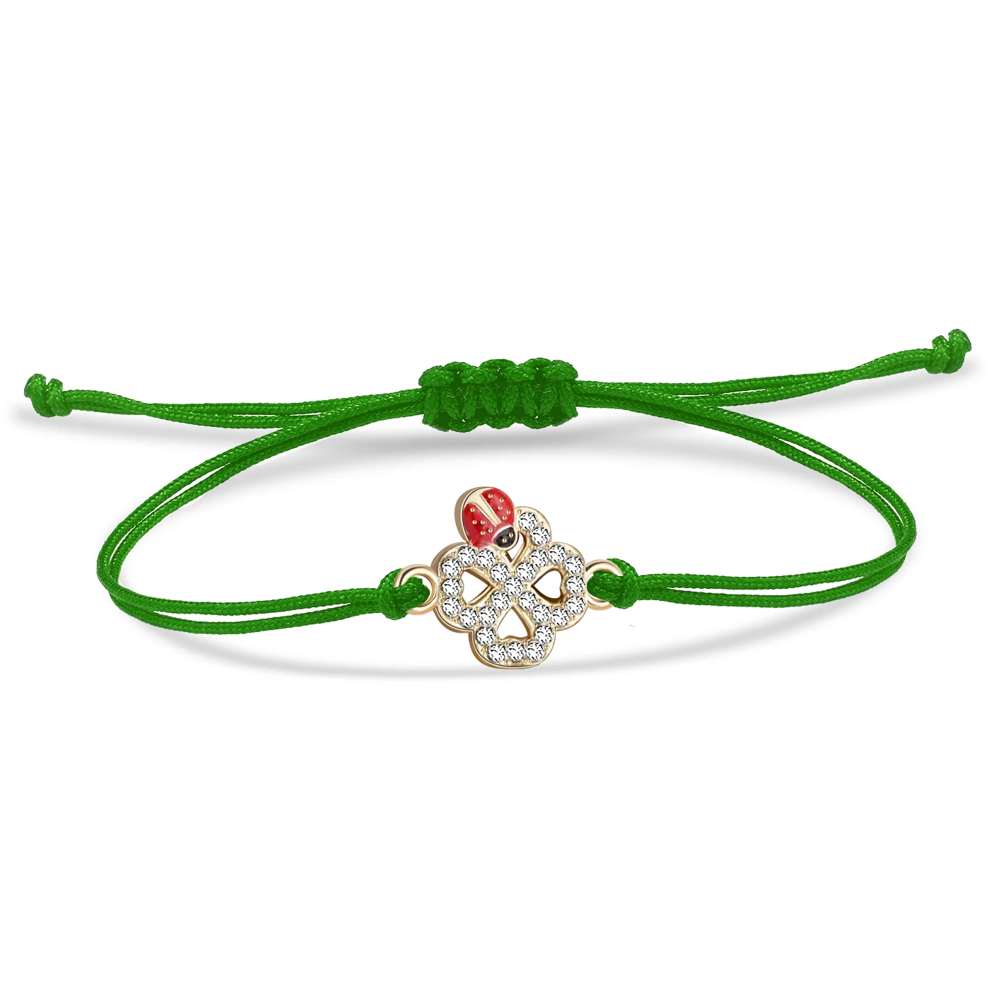 Zinc Alloy Red Enamel Ladybug Four Leaf Clover Charm Bracelet Women 2025 New Fashion Green String Handmade Adjustable Jewelry