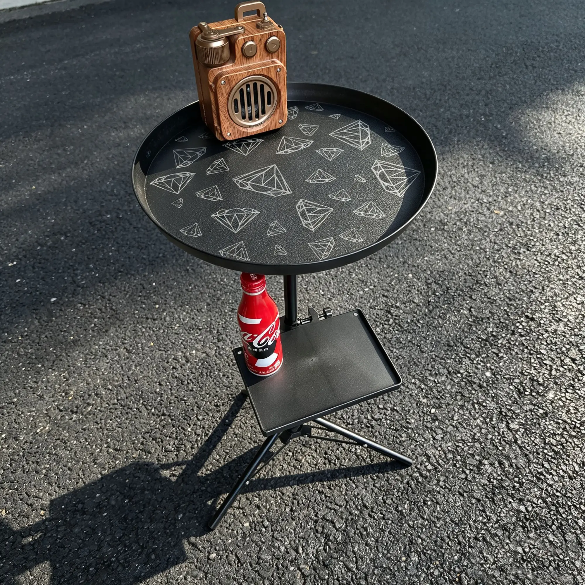 Portable Adjustable Folding Round Camping Table With Storage Shelf Waterproof Anti-slip Desktop Outdoor Tripod Table For Picnic