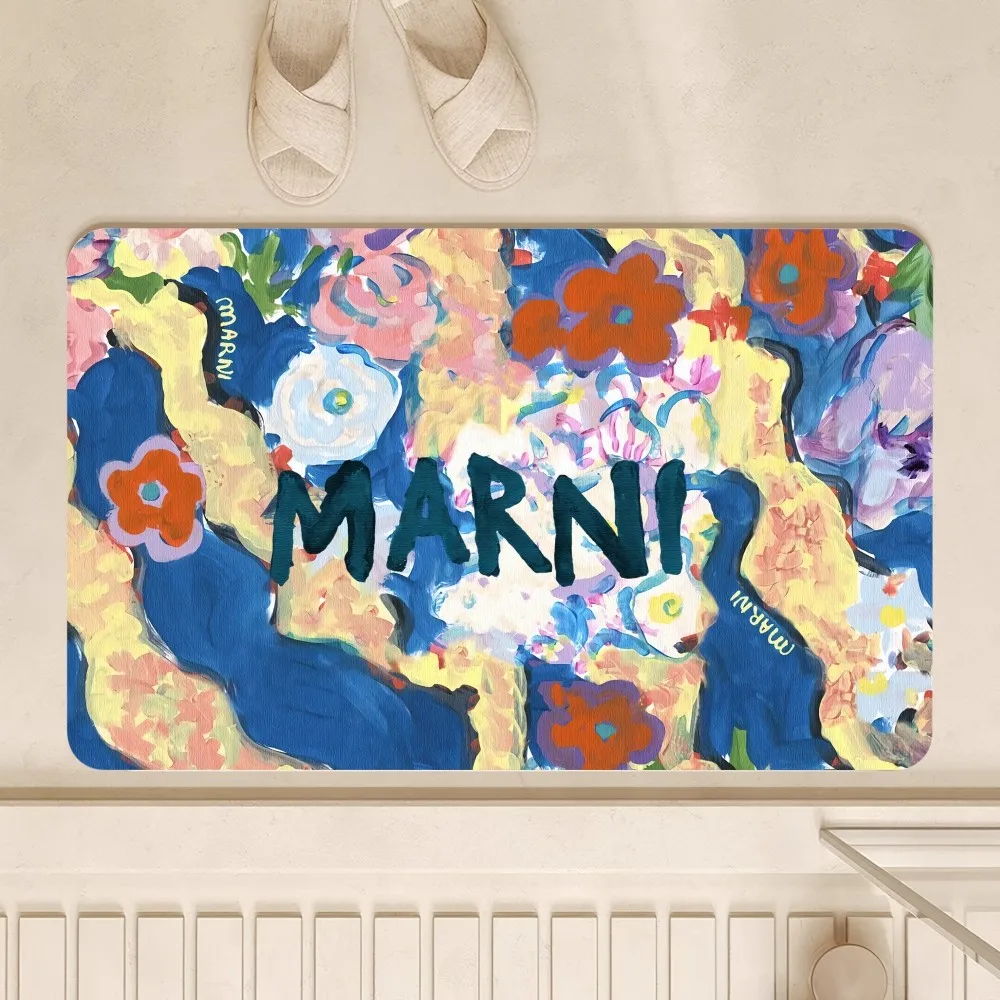 M-Marni Flower Design Floor Mat Floor Mat Bedroom Decoration Balcony Anti-Slip Doormat Living Room Rug