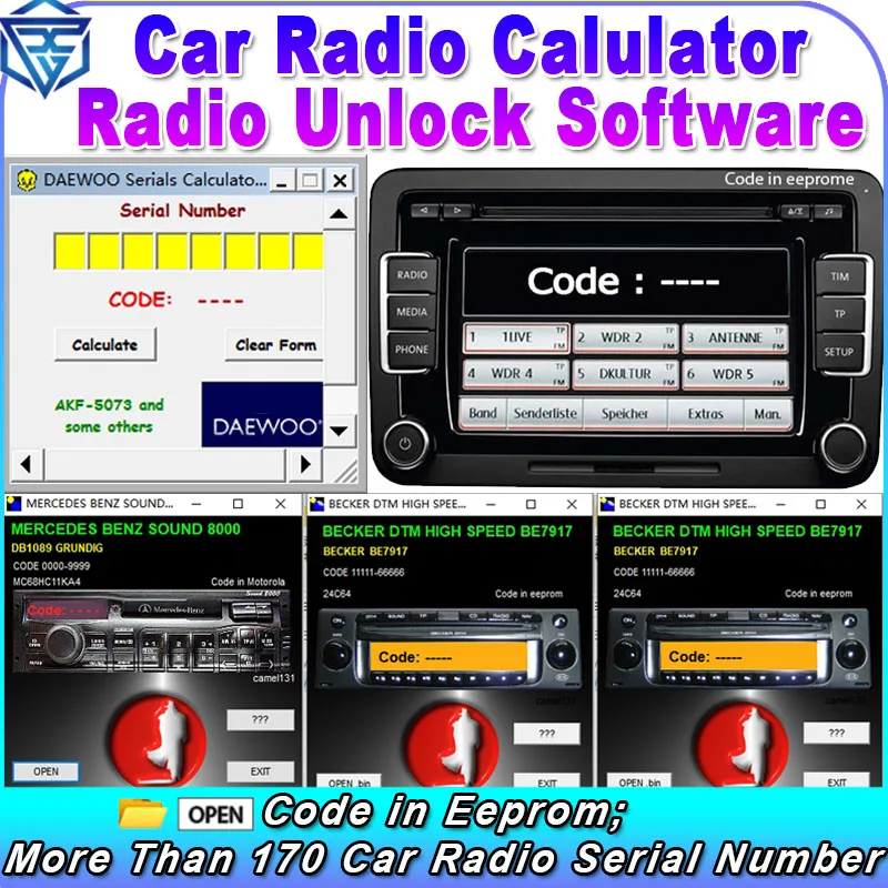 Car Radio Calulator Radio Unlock Code Calulator Code in Eeprom for Alfa for BECKER for Honda for Nissan for BMW...ect Many Cars