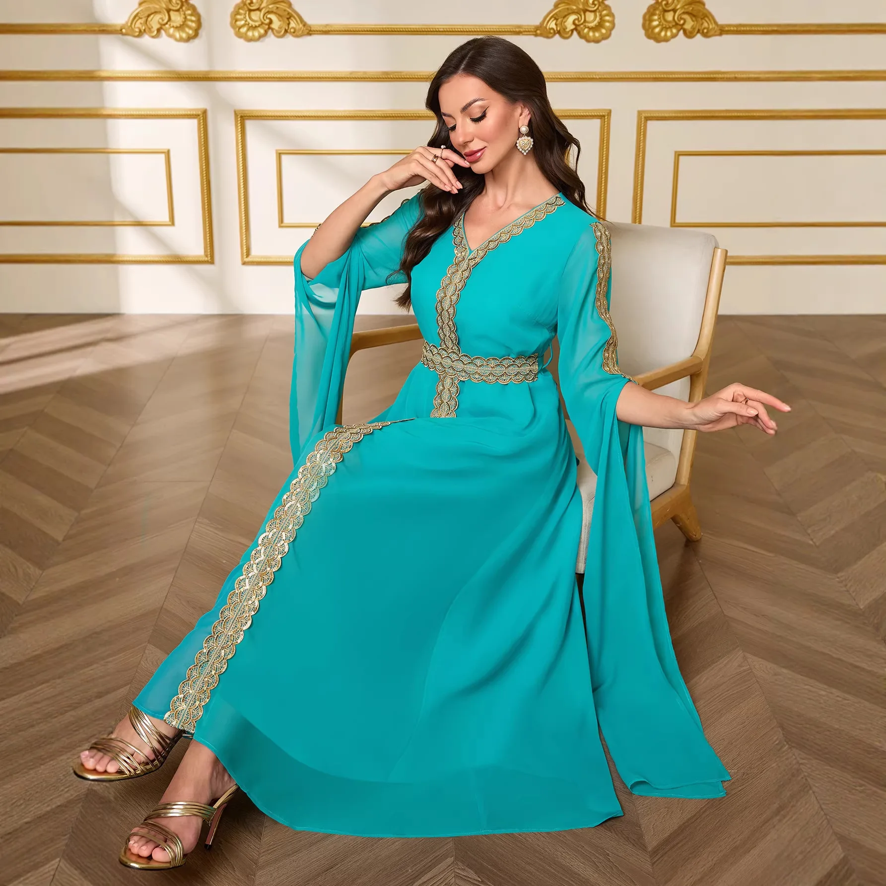 Eid Women Abaya Party Dresses Dubai Long Robe Morocco Muslim Lace Dress Sashes Abayas Jalabiya Ramadan Kaftan Islam Vestidos