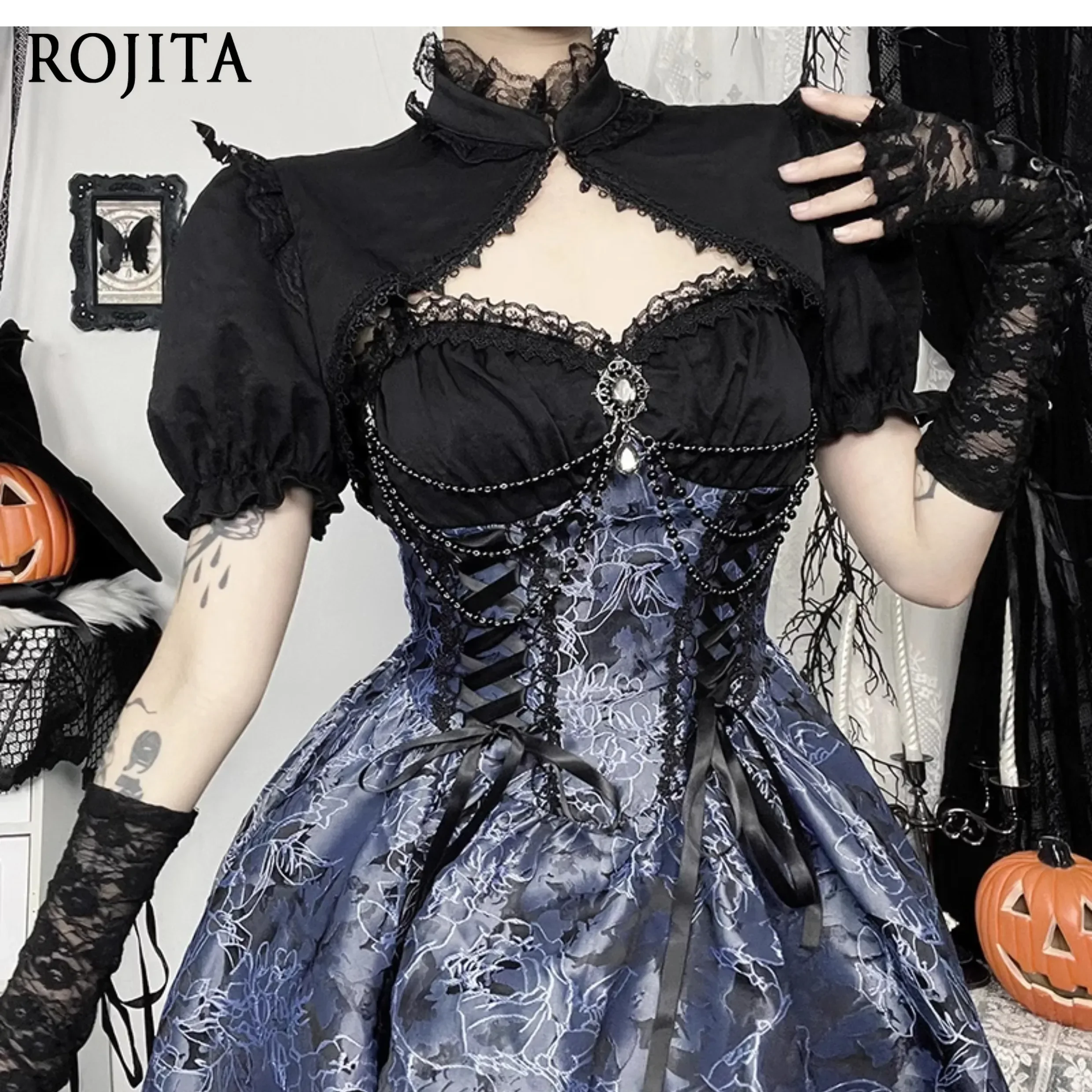 

Gothic Lolita Style Short Dress Female Second Dimension Cos Wear Y2K Punk Blue High Waist Women's Spaghetti Strap Dresses Summer