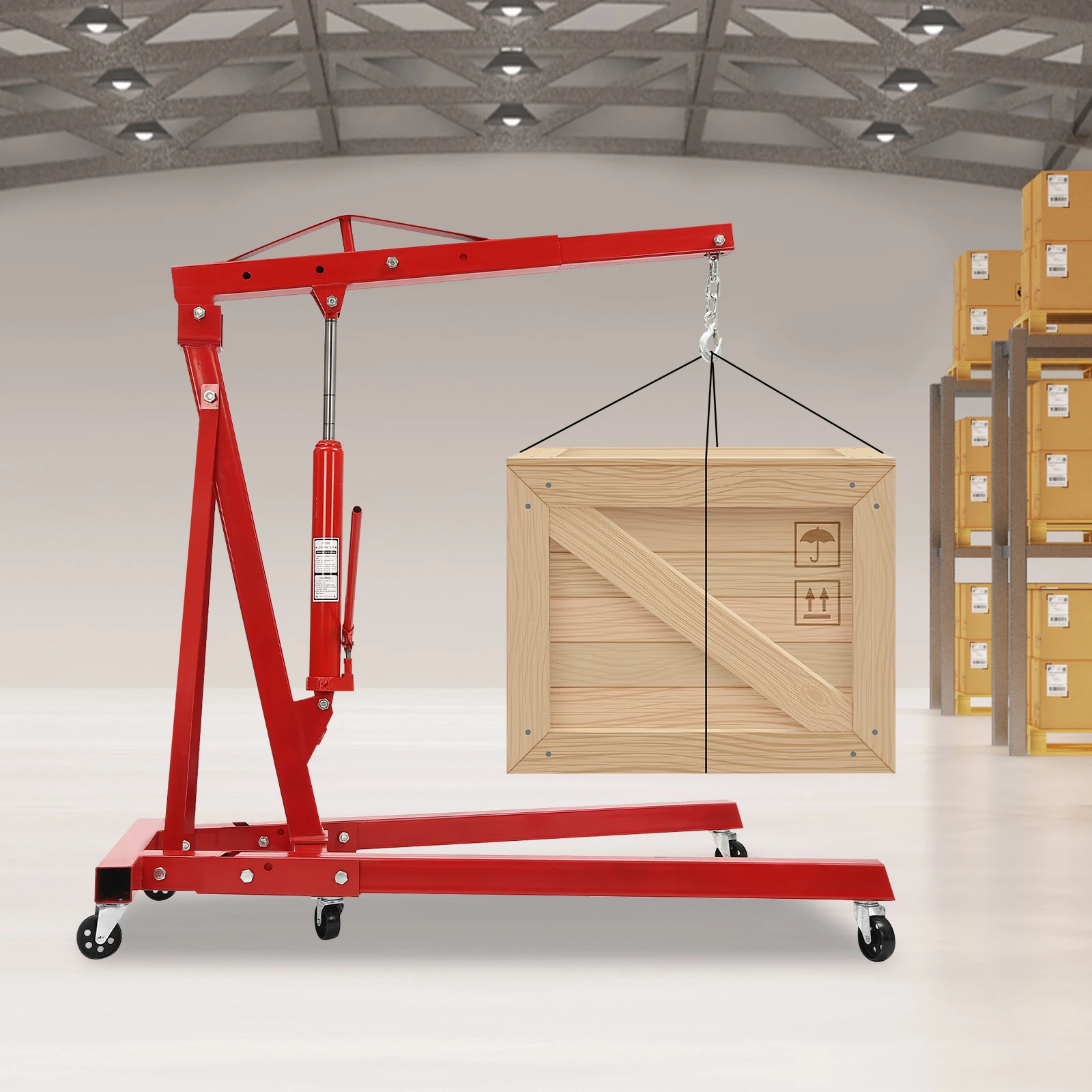 

2 Ton Folding Engine Hoist Hydraulic Engine Crane with Telescopic Boom and Legs Heavy Duty Steel Hydraulic Shop Engine Crane