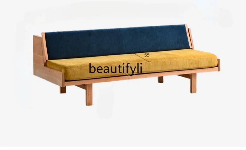 Medieval solid wood sofa without armrest fabric, dual-purpose backrest adjustable, small apartment can be customized