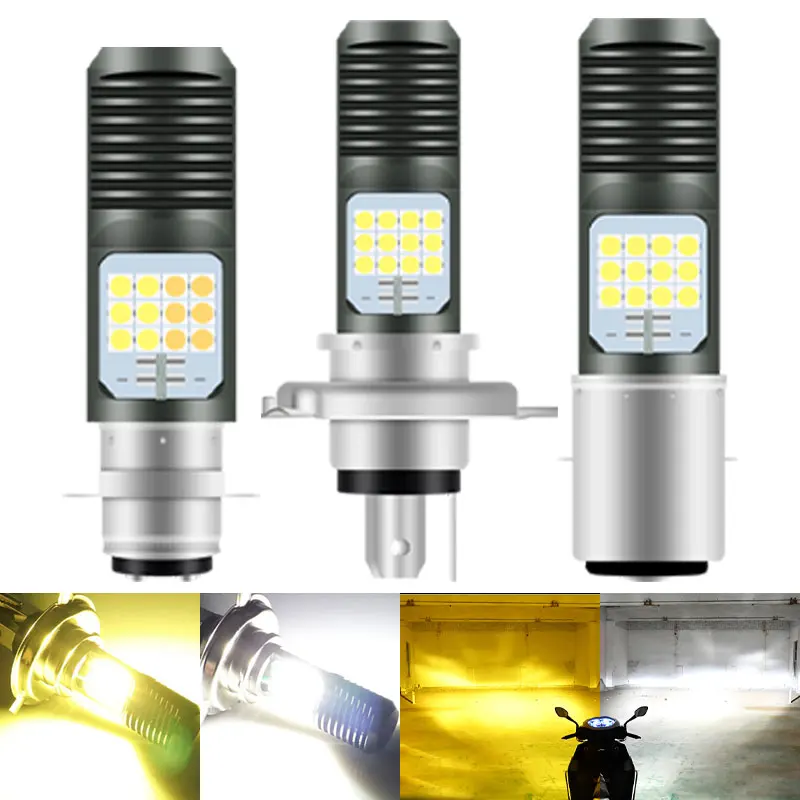 1PC H4 BA20D P15D LED Bulbs Motorcycle Headlight 24SMD Dual Color White Yellow Hi/Lo Beam Lamp Super Bright DRL Driving Light