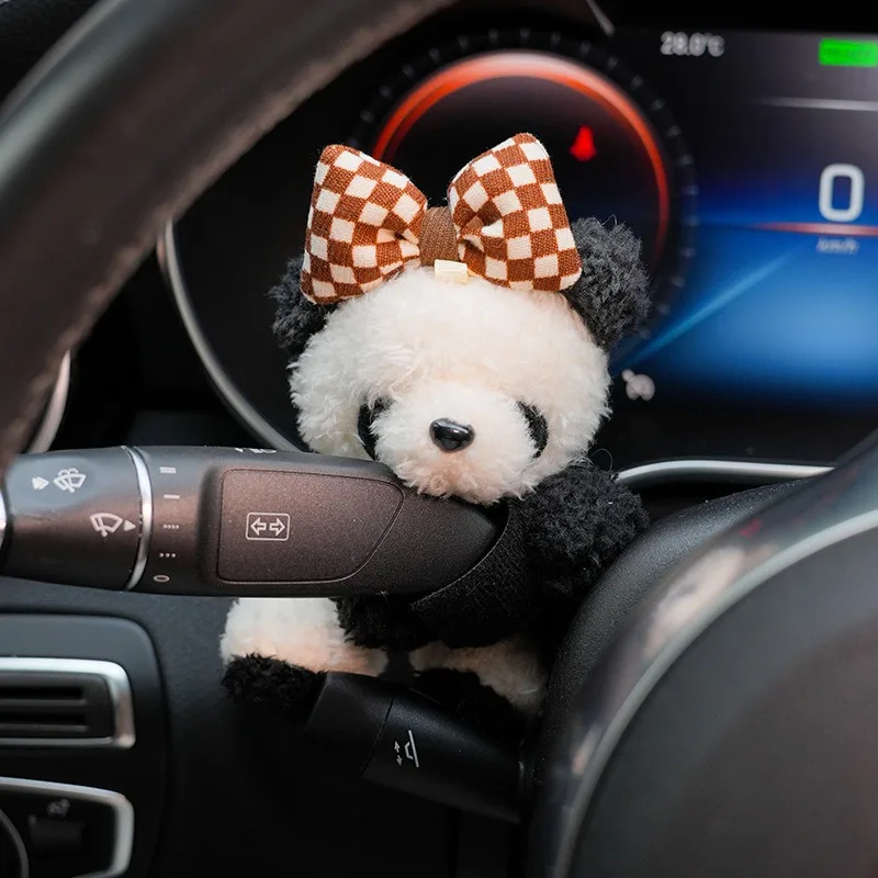 2025 New Car Accessory - Turn Signal Wiper Panda Doll Cute Gear Shift Decor for Women, Fun Car Interior Ornament image 2
