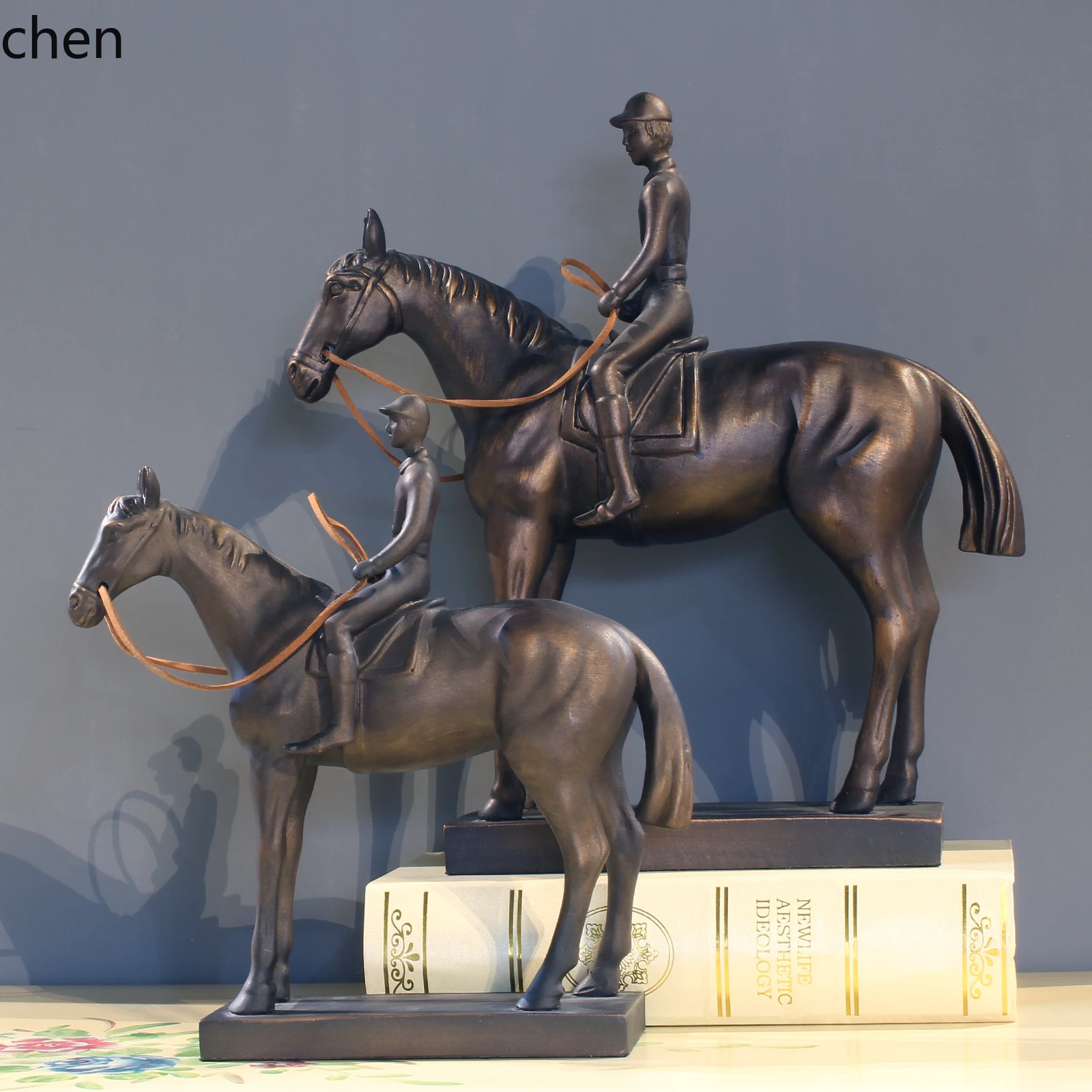 

QZT Equestrian Horse Riding Home Decoration Ornament Craft Display Study Bookshelf Villa Artwork Display