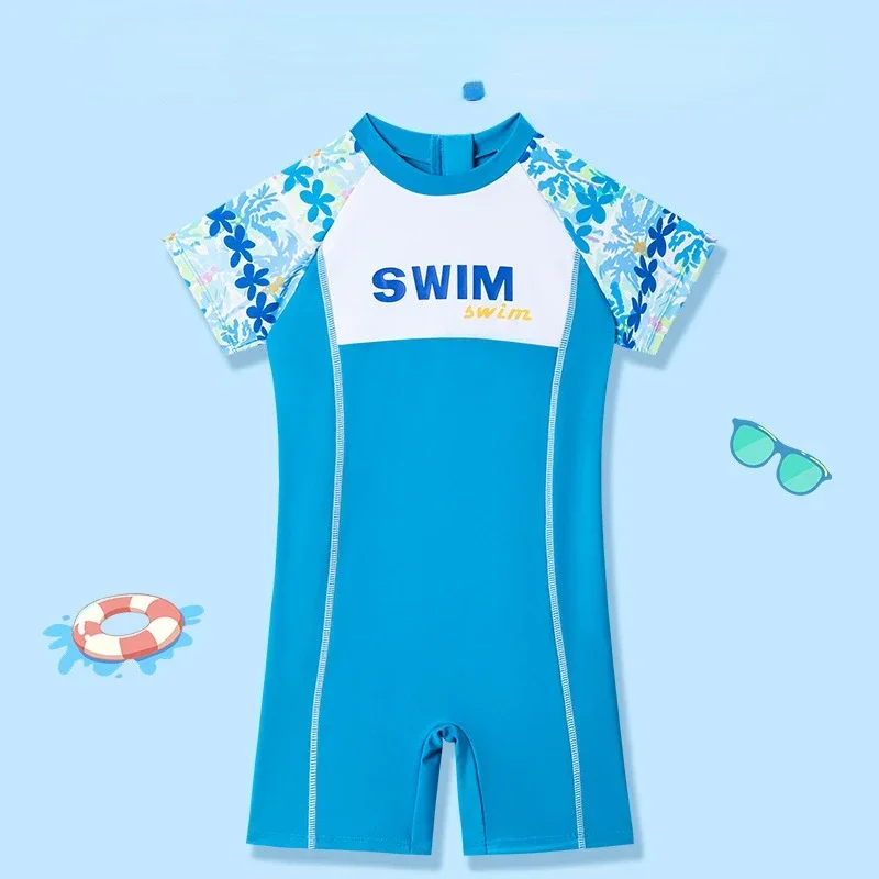 

One Piece Children's Training Swimsuit, Boys Cartoon Printed Swimwear for Teen, 2024 Summer 2-14Y Hot Spring Swimming Suit,