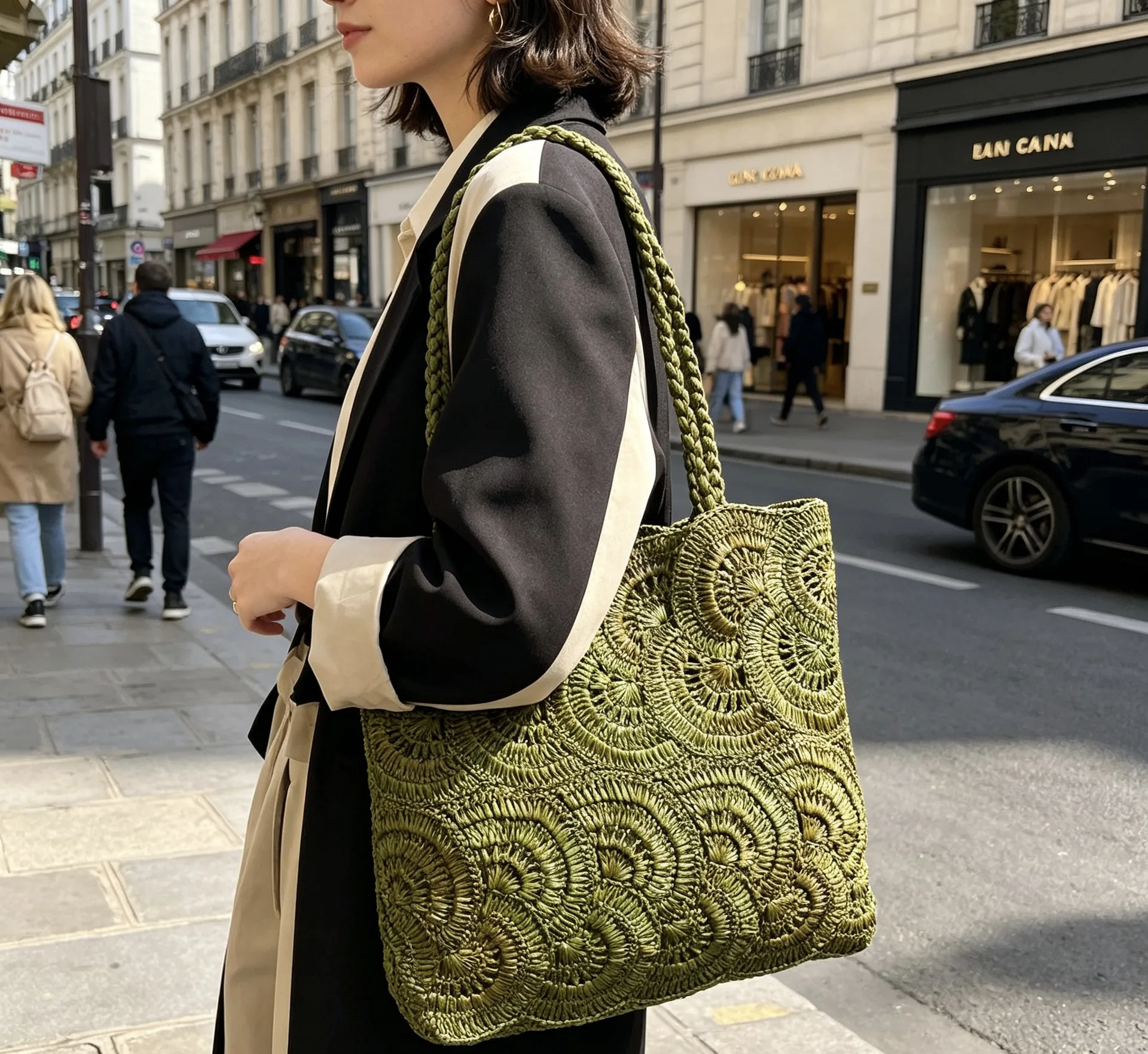 

Raffia Bag Handmade Straw Basket Snail Crochet Handbag Oversized Shoulder Bag Madagascar Tote Purse