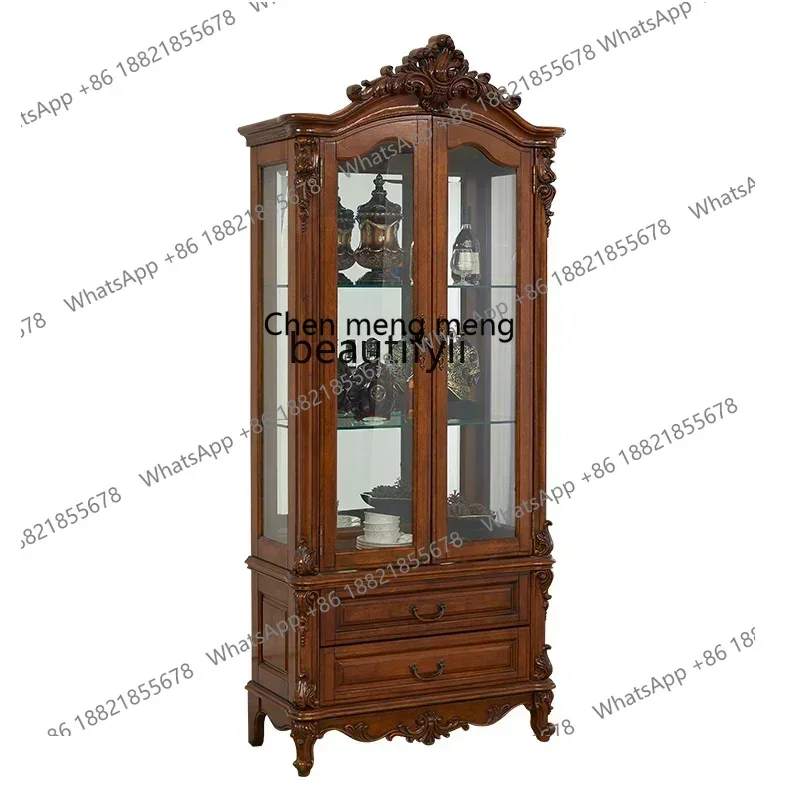 

X Customized American Wine Cabinet Sideboard Cabinet Integrated Hallway Glass Double Door High-End Solid Wood Curio Cabinet