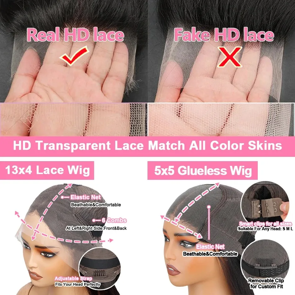 32 Inch Straight Lace Front Wigs Human Hair 13x4 HD Transparent Lace Frontal Wig for Women Brazilian Virgin 5x5 Lace Closure wig image 6