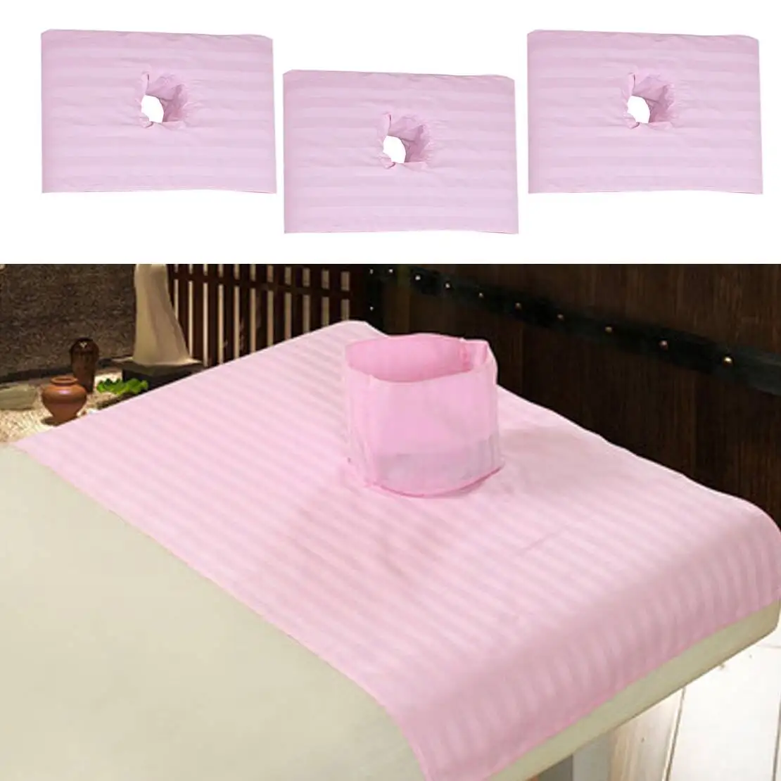 3pcs Pink Beauty Salon SPA Massage Table Bed Face Hole Towel Pad Sheet Cover 80x50cm