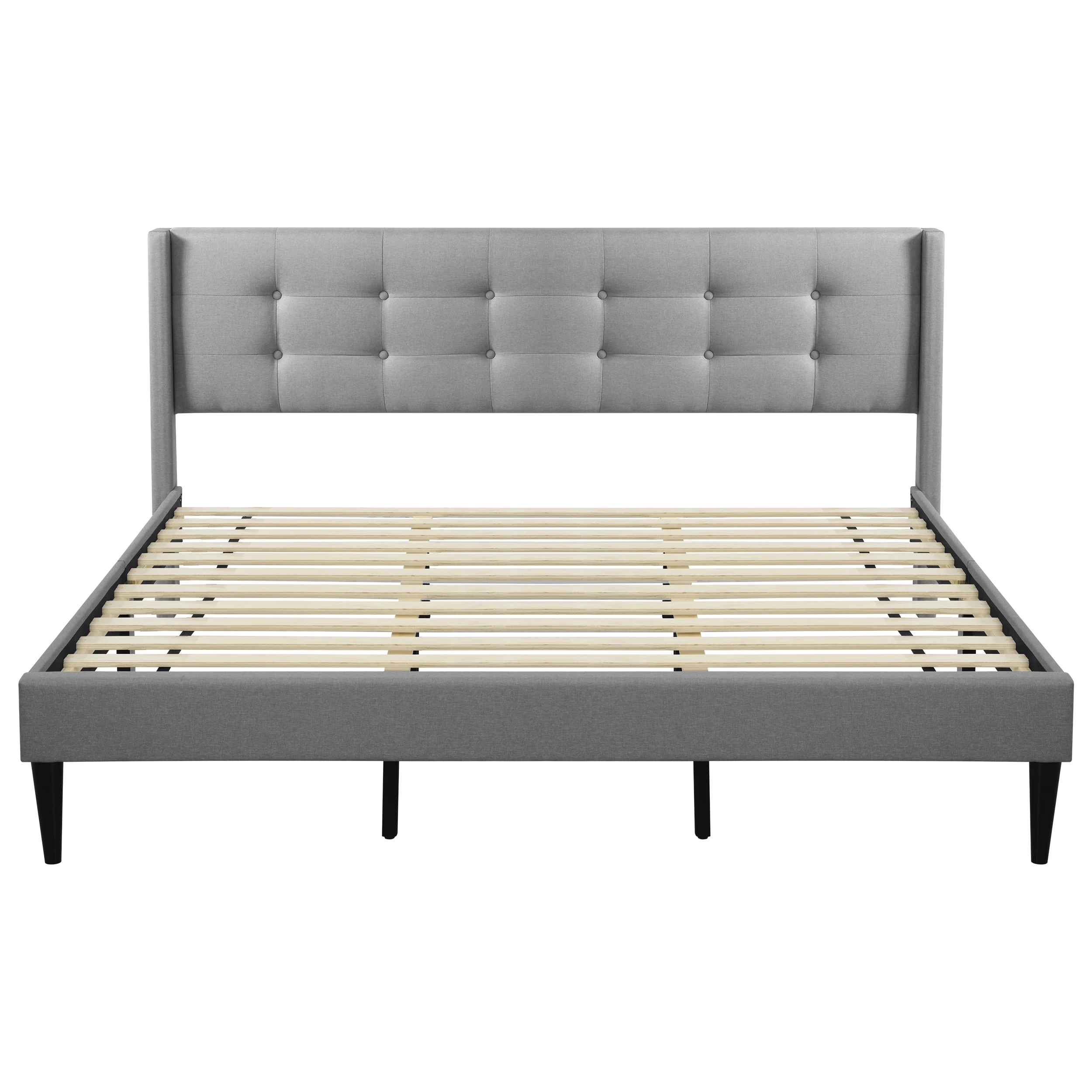 King Size Bed Frame, Upholstered Platform Bed Frame King with Button Tufted Headboard, Grey