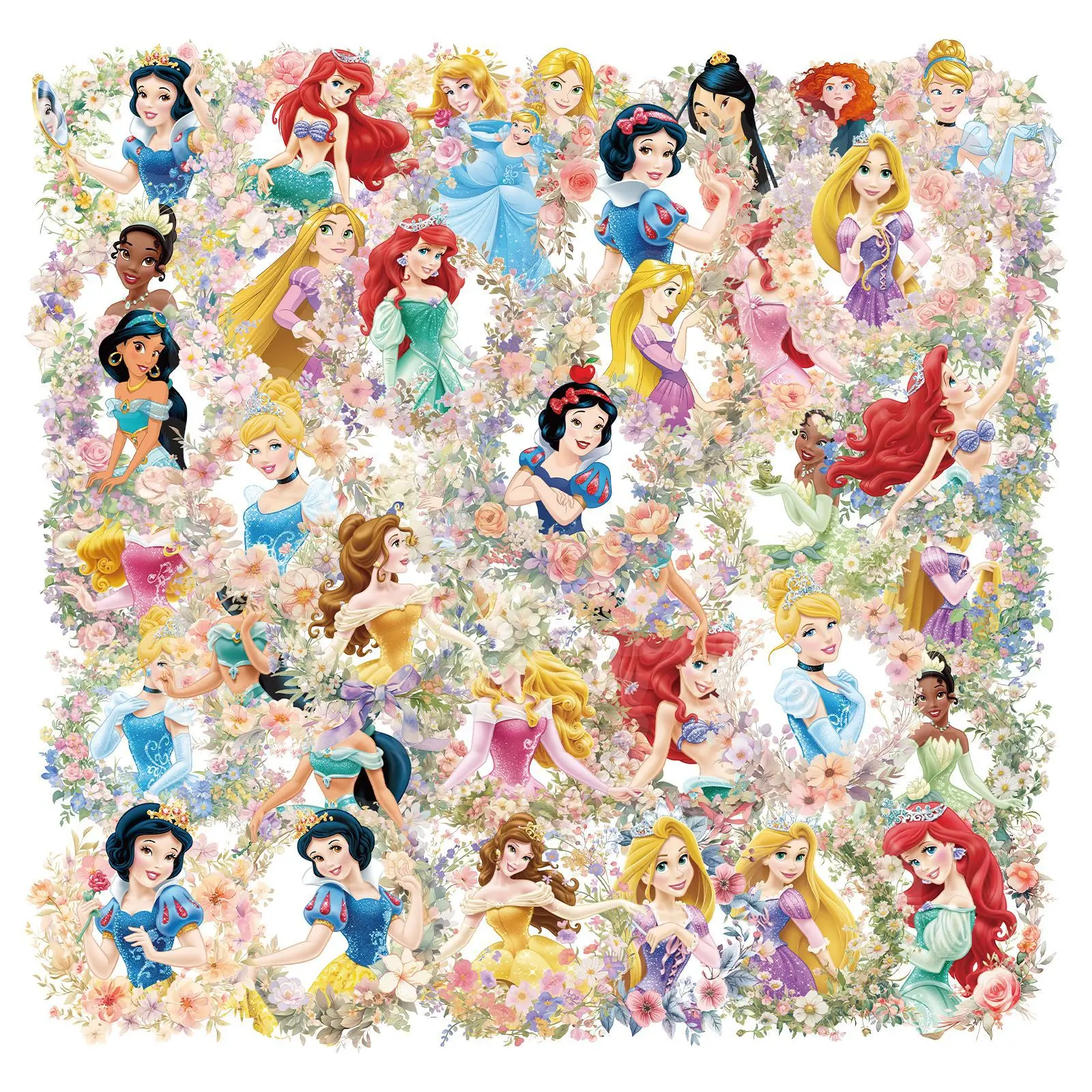 50 Pegatinas de las Princesas Disney Blancanieves, Ariel y Bella, Calcomanías Estéticas de Graffiti para Niños, para Laptop, Equipaje, Álbumes de Recortes y Diarios
