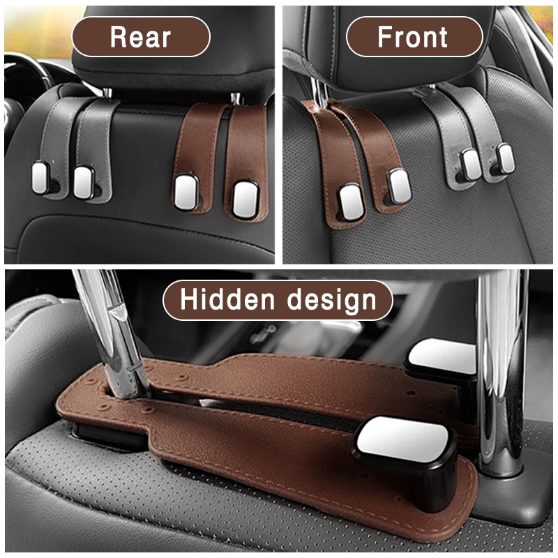 High Quality Car Headrest Hook Leather Hidden Back Hanger Storage Holder Quality  Large Load-Bearing Alloy Hook Hanger Universal