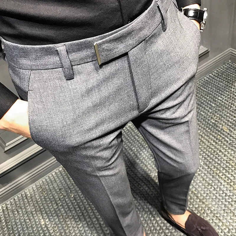 

2023 New Sle Briti Casual Slim Fit Men's Nine-Piece Pants Thin Busin Long Trousers Faionable Ci Life Polyester Blend