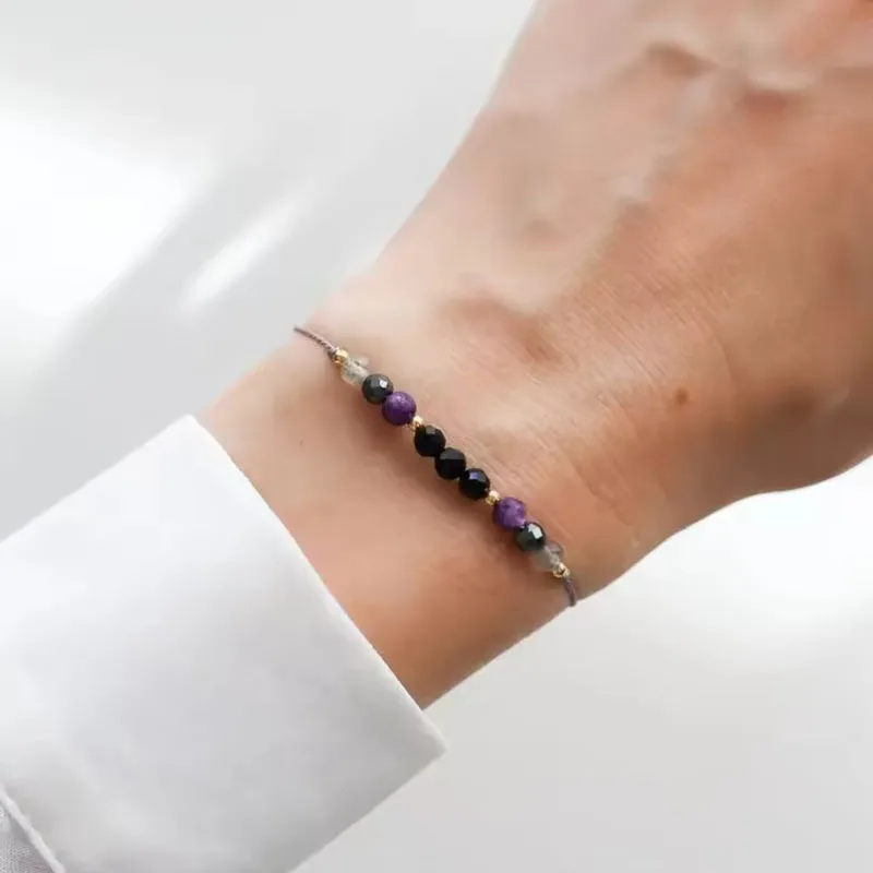 سوار كريستال للحماية |   حماية إمباث، كوارتز وردي، جمشت، تورمالين أسود، سوار شفاء سلكي قابل للتعديل