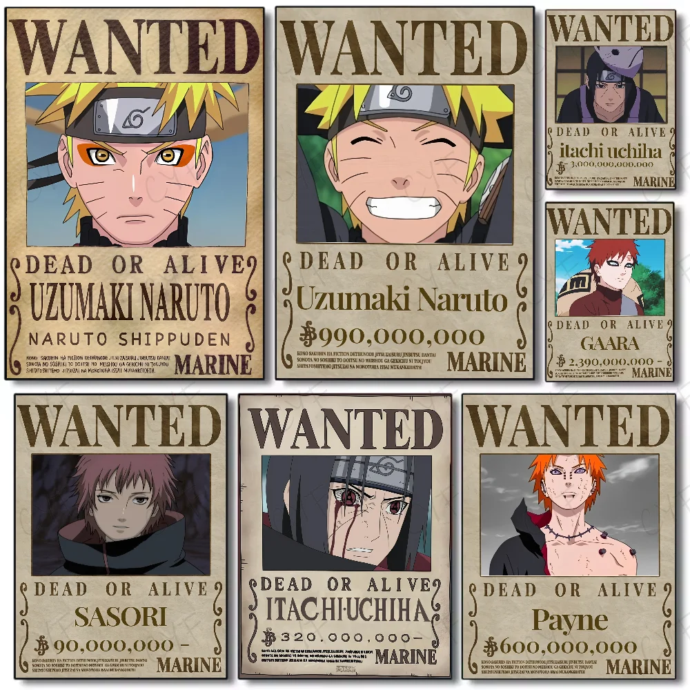 Póster clásico de N-N-NARUTOS Wanted de Anime, carteles de películas impresos de alta calidad, pegatina artística de pared impermeable para decoración de Bar y sala de estar