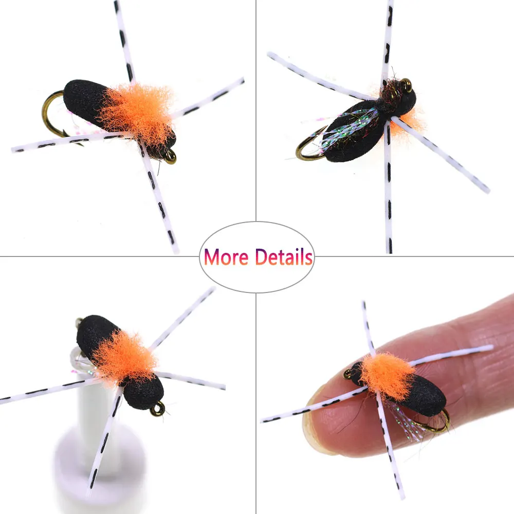 Bimoo 6 Stück # 10 Grizzly Hackle Schaumstoff-Ant-Fliege Schwimmende Schwarze Trockenfliege Para Post Wing Käfer-Insektenköder Forellen-Char-Angelköder – Detail 5