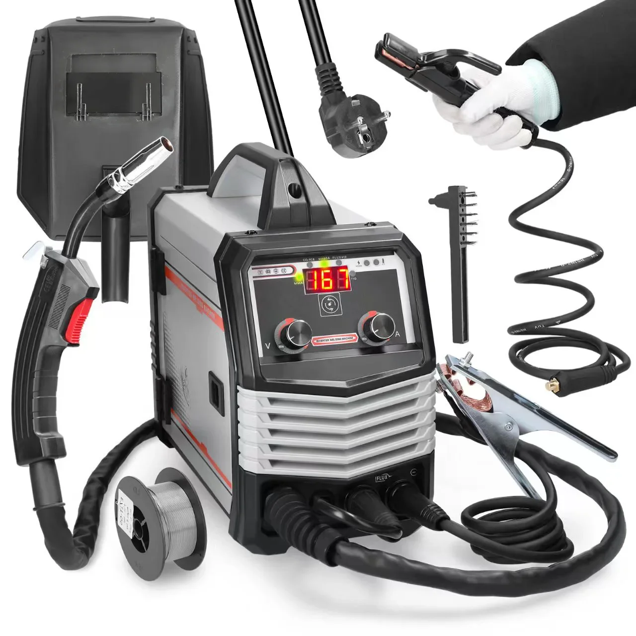 Soldadora Inversora Multifuncional 4 en 1 MIG MMA MAG TIG-160C, Máquina de Soldadura Eléctrica Portátil Multiusos Inteligente
