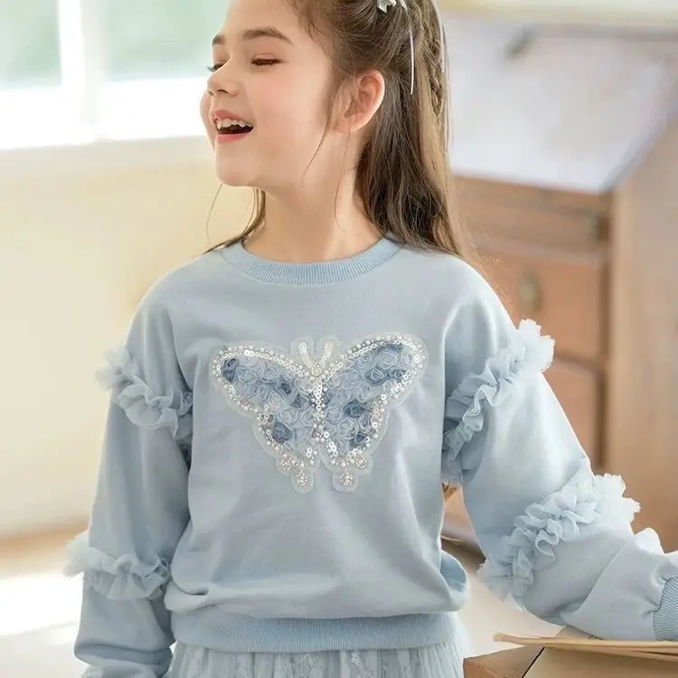 2026 Girls' Lace Mesh Hooded Top - Princess Long Sleeve Winter Sweatshirt, Warm & Stylish Autumn Outfit