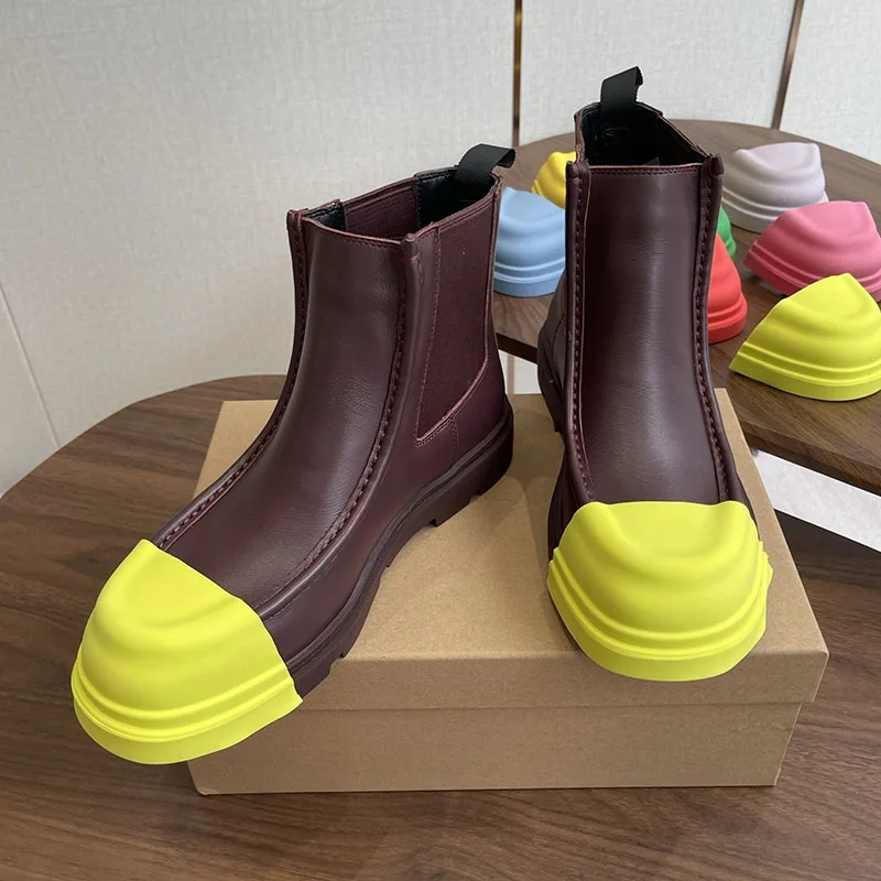Short Boots Autumn Winter Replaceable Toe Real Leather Ankle Botas Mujer Women Round Toe Elastic Band Splicing Chelsea Boots