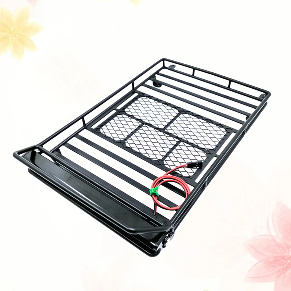 Car Luggage Bracket Car Roof Luggage Holder Rack Storage Shelf with Light for 1:10 Crawler (Black) 1:10 car luggage bracket