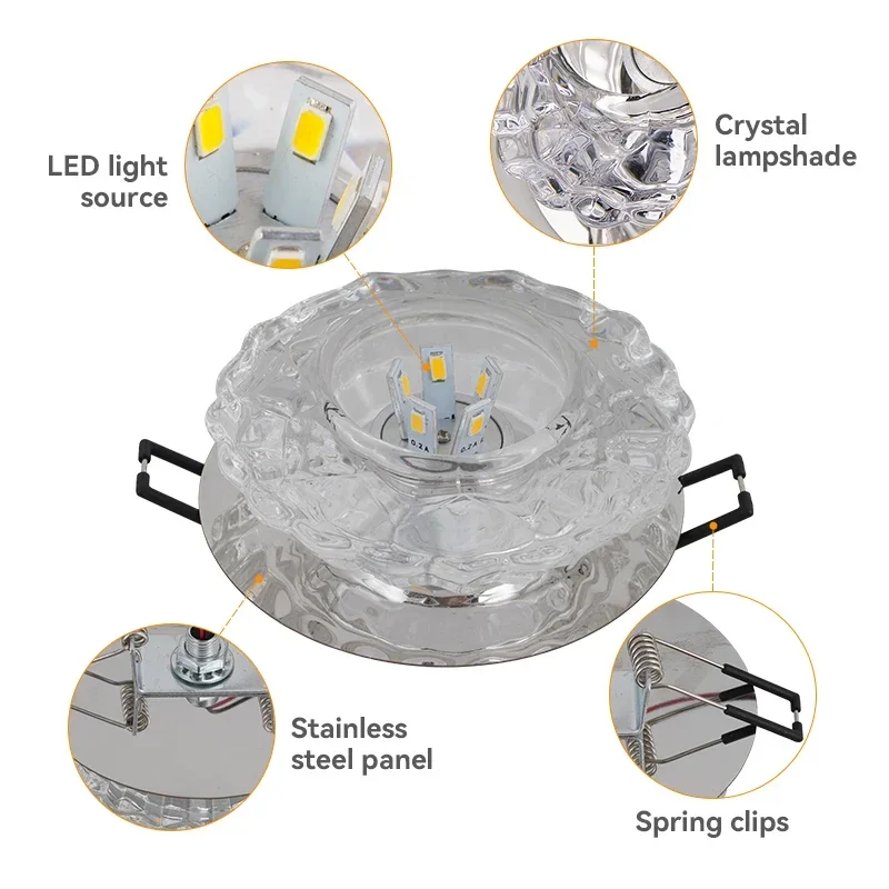 LED Crystal lamp Embedded ceiling light For Home living room corridor Decorative ceiling lamp Porch balcony Indoor lighting image 6