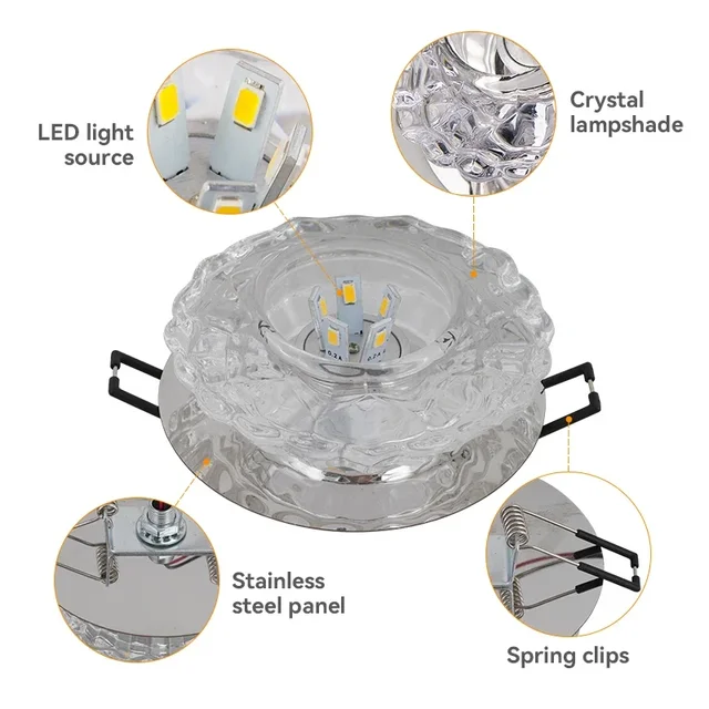 LED Crystal Lamp Embedded Ceiling Light for Home Living Room Corridor Decorative Ceiling Lamp Porch Balcony Indoor Lighting 6 LED Crystal Lamp Embedded Ceiling Light for Home Living Room Corridor Decorative Ceiling Lamp Porch Balcony Indoor Lighting 6