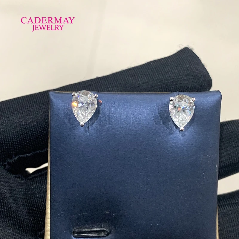 Cadermay 1ct Pear Cut D VVS1 Moissanite Diamond 3 Prongs Screw Back Stud Earrings 925 Sterling Sliver Earrings Women Men Gift