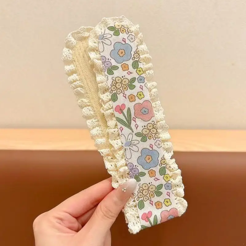 Wide Edge Lace Fabric  Headband Small Floral Bangs Stray Hair Organizer For Little Girls Kids Baby Non Slip Soft Daily Use