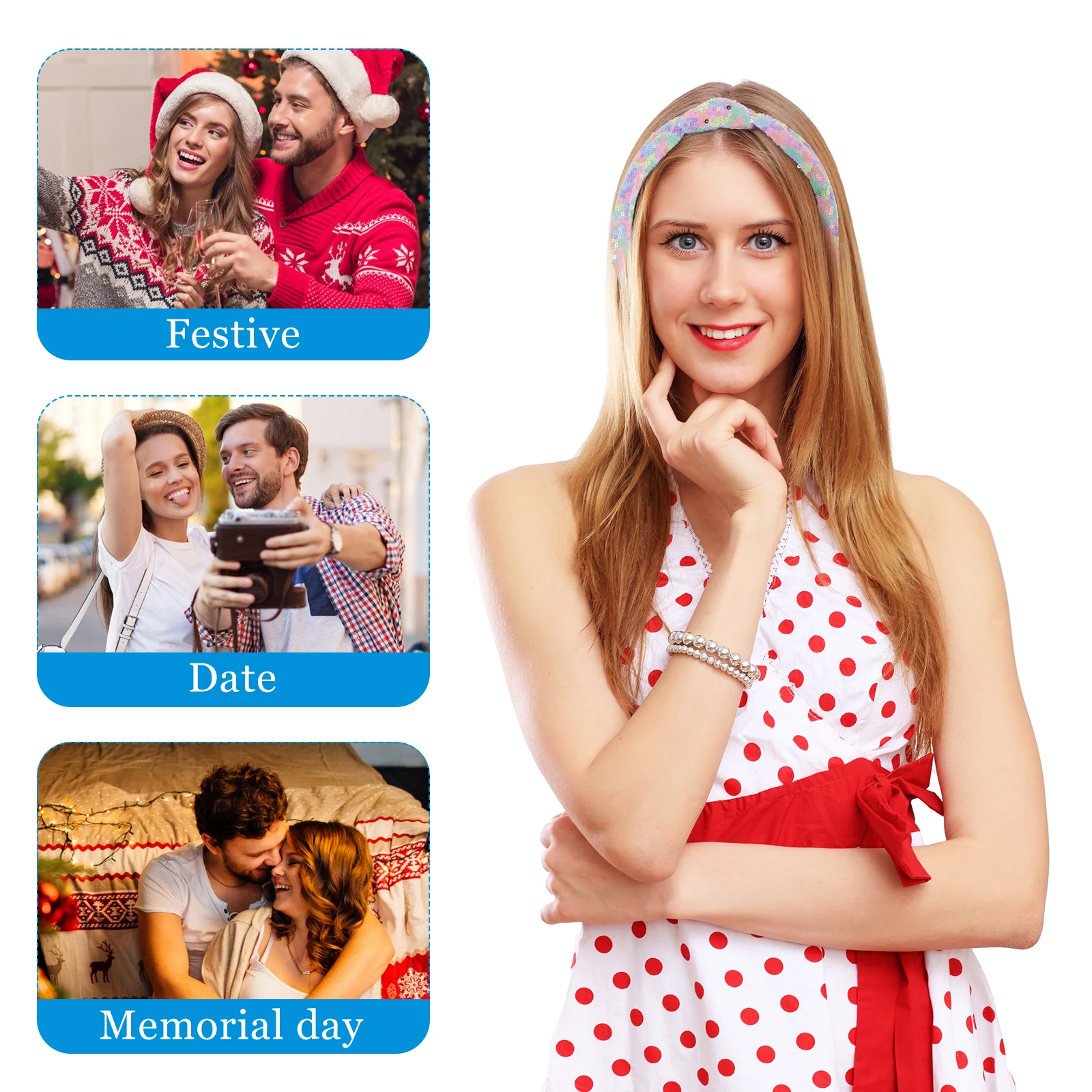 

3pcs Sequin Knotted Headband Glitter Mermaid Hair Accessories Dressy Headbands for Women Girls Wide Fancy Non-Slip Fashion